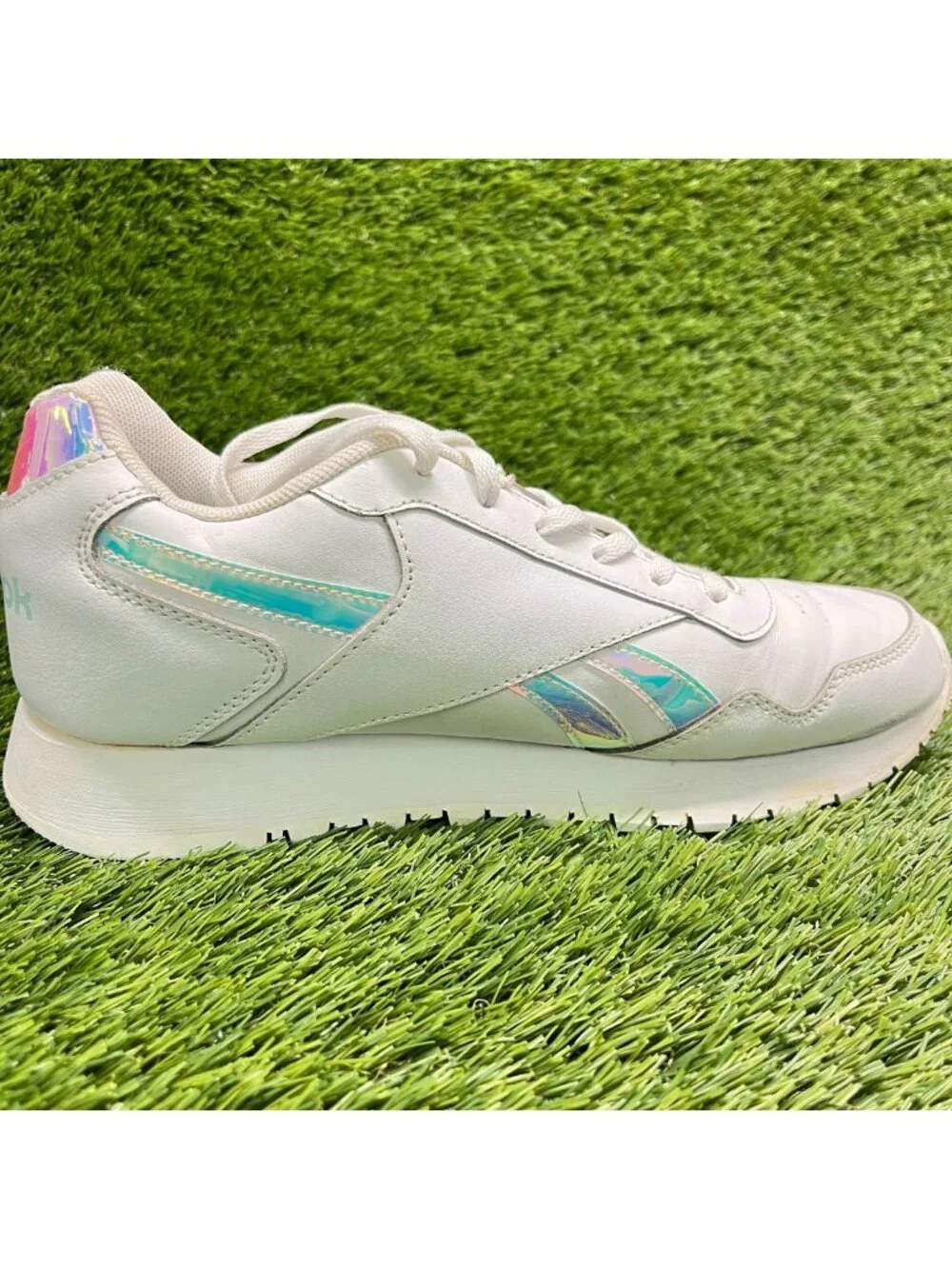 Reebok Glide Womens Size 9 White Blue Athletic Walking Leather Shoes Sneakers